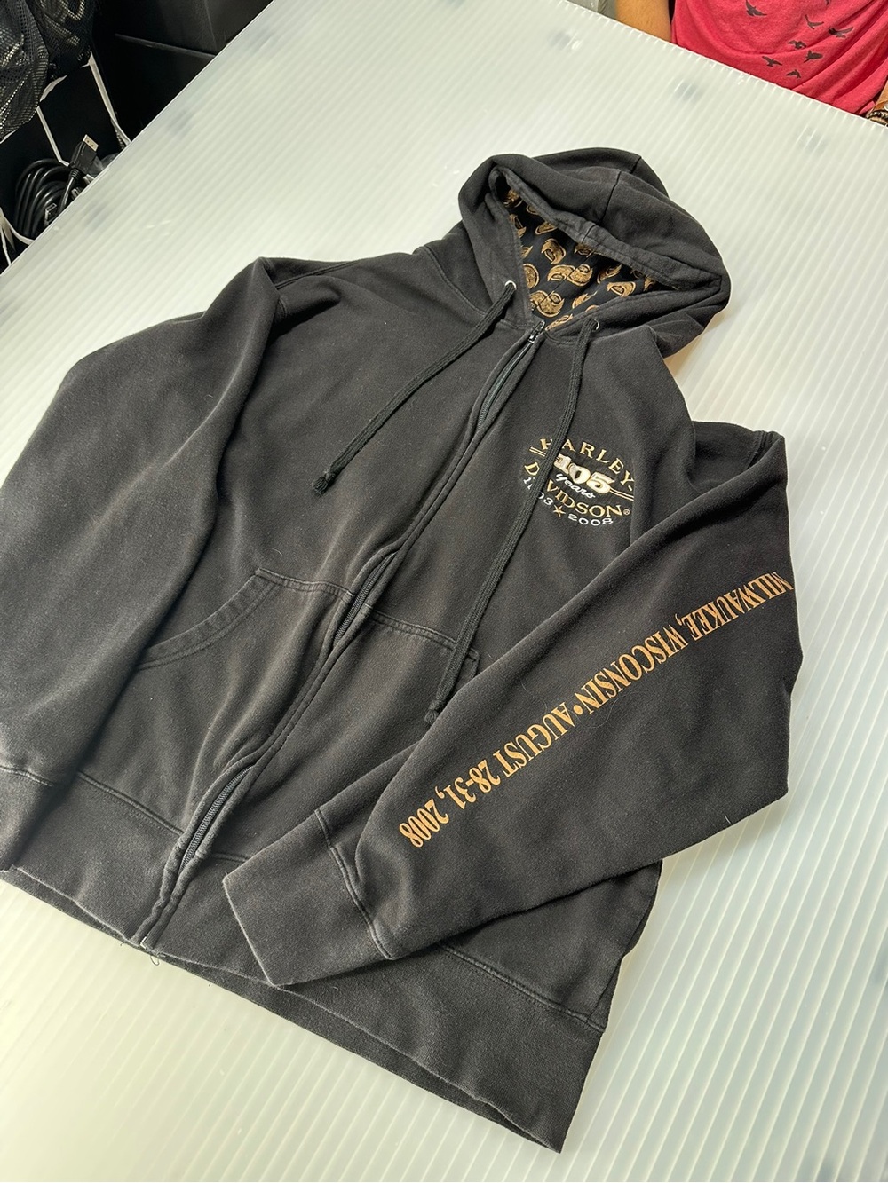 Harley-Davidson 105th anniversary Black Hoodie with Orange hood+embroidered Logo